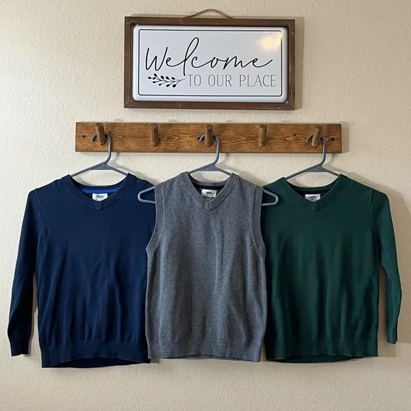 Old Navy V-Neck Sweater Collection Blue and Gray 3 Pack Boy - Picture 1 of 8